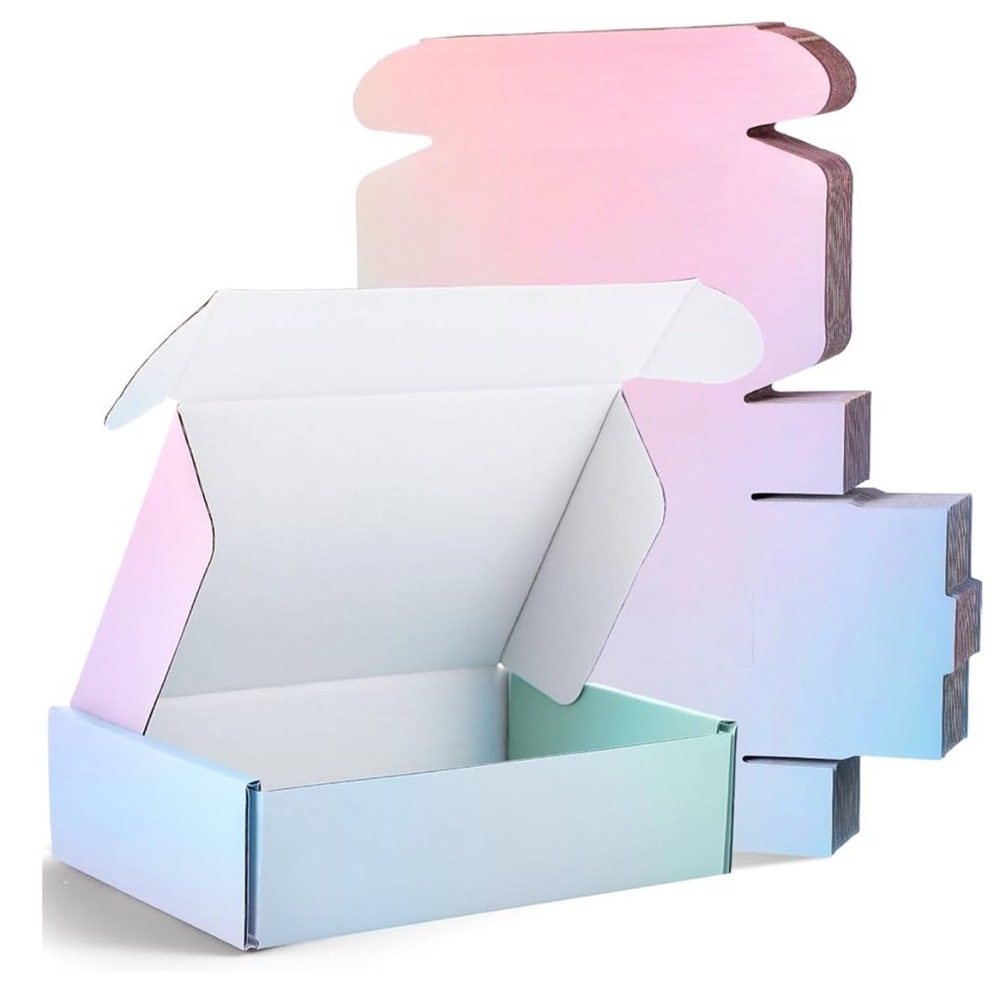 🫶10 pastel rainbow Corrugated Shipping Mailing Boxes 6x4x1.6” Thank You Stickers